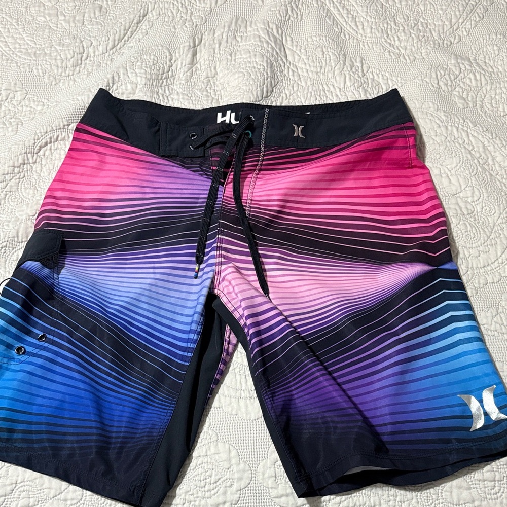 Hurley Men's Striped Swim Shorts - Pink and Blue